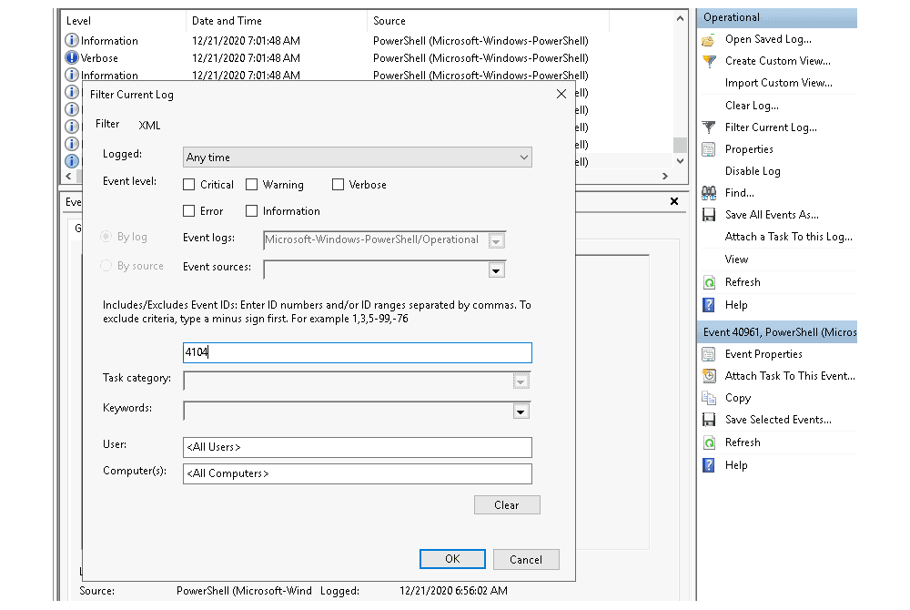 Event Viewer Filtering